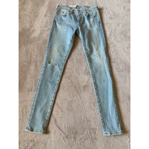 AG‎Size 28 Legging Ankle Jeans Distressed Light Wash Denim Ripped Knee